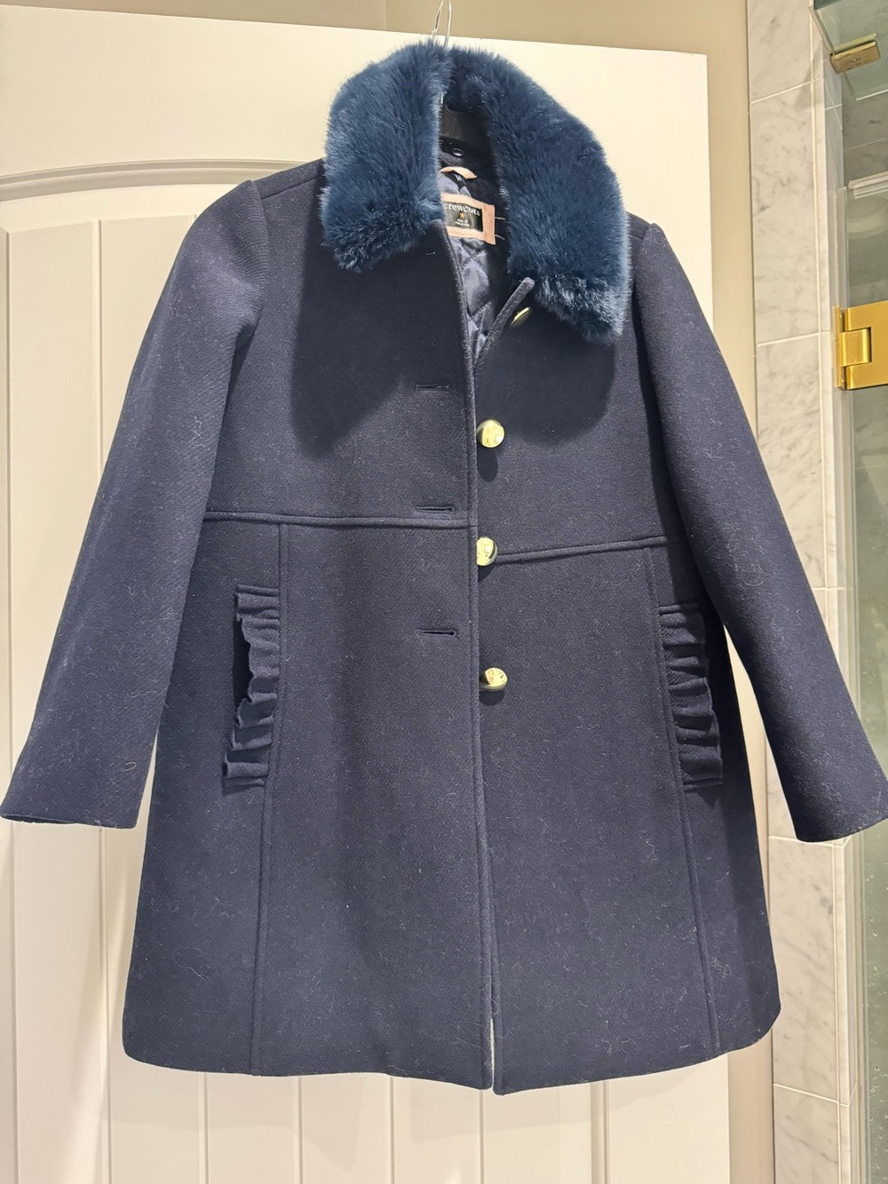 Crewcuts Navy Pea Coat with Faux Fur Collar Size 10